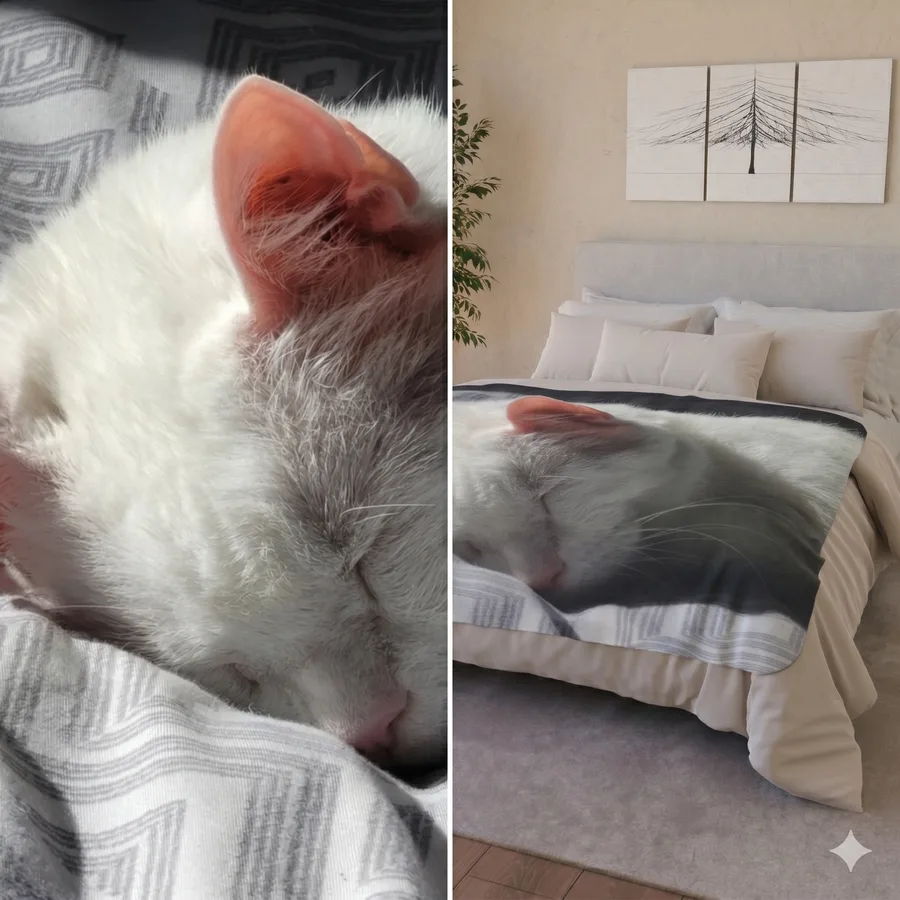 Cat photo turned into a custom blanket