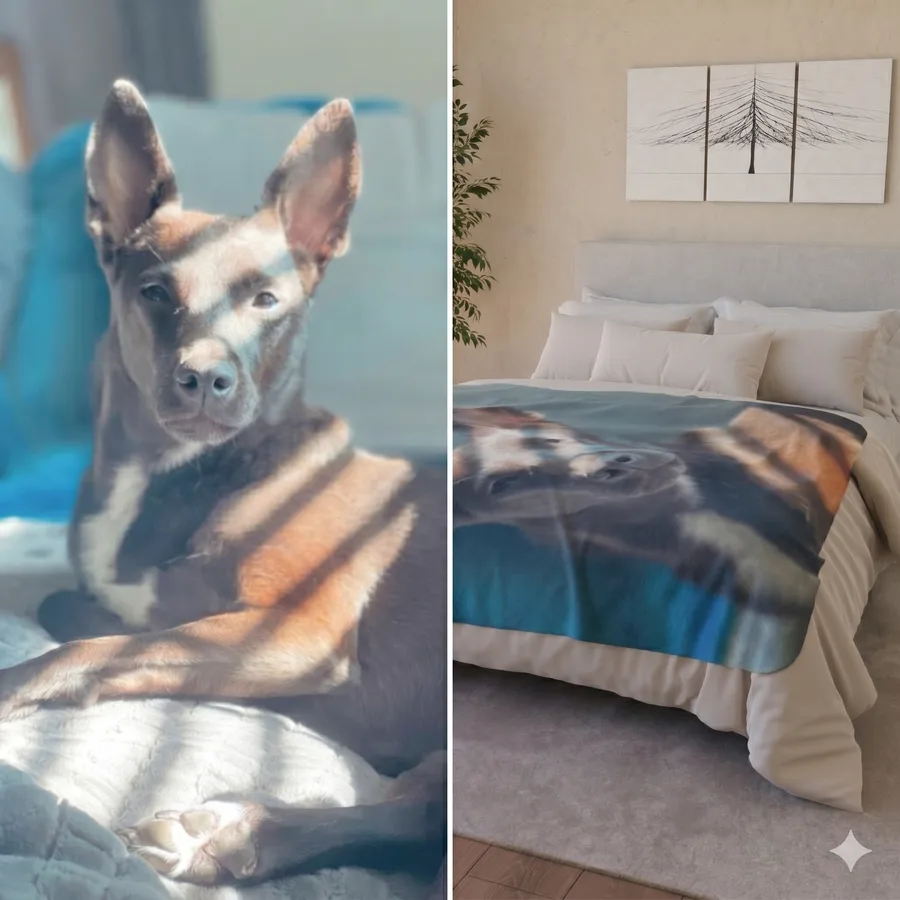 Dog photo turned into a custom blanket